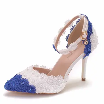 Elegante Twee Kleuren Witte Parel Kant Bloem Gala Sandalen Dames 9 Cm Naaldhakken Stiletto Spitse Neus Hoge Hakken