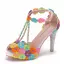 Fashion Multi-Colors Rhinestone Lace Flower Wedding Shoes 2023 Pearl T-Strap 10 cm Stiletto Heels Open / Peep Toe Wedding Sandals High Heels