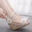 Schöne Weiß Applikationen Knöchelriemen Ball Sandalen Damen 2025 9 cm Keilabsatz Peeptoes Sandaletten Hochhackige