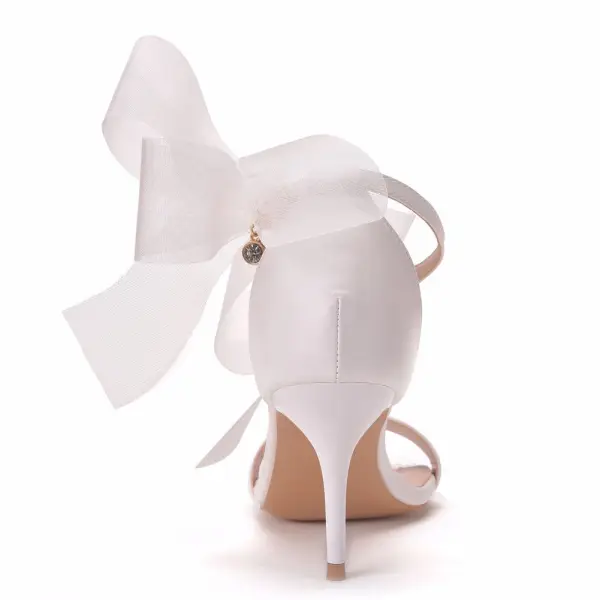 Sexy Blanche Bride Cheville Noeud Été Promo Sandales Femme 2023 7 cm Talons Aiguilles Talons Hauts Peep Toes / Bout Ouvert Sandales