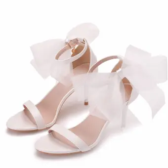 Sexy Witte Enkelband Strik Zomer Gala Sandalen Dames 2023 7 Cm Naaldhakken Stiletto Hoge Hakken Peep Toe Sandalen