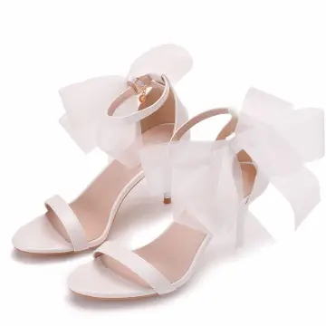 Sexy Witte Enkelband Strik Zomer Gala Sandalen Dames 2023 7 Cm Naaldhakken Stiletto Hoge Hakken Peep Toe Sandalen