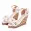 Schöne Weiß Applikationen Knöchelriemen Ball Sandalen Damen 2025 9 cm Keilabsatz Peeptoes Sandaletten Hochhackige