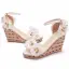Schöne Weiß Applikationen Knöchelriemen Ball Sandalen Damen 2025 9 cm Keilabsatz Peeptoes Sandaletten Hochhackige