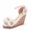 Schöne Weiß Applikationen Knöchelriemen Ball Sandalen Damen 2025 9 cm Keilabsatz Peeptoes Sandaletten Hochhackige