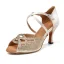 Schöne Champagner Strass Latein Tanzschuhe 2022 X-Riemen 7 cm Stilettos Peeptoes Ball Sandaletten Hochhackige