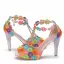 Fashion Multi-Colors Rhinestone Lace Flower Wedding Shoes 2023 Pearl T-Strap 10 cm Stiletto Heels Open / Peep Toe Wedding Sandals High Heels