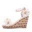Schöne Weiß Applikationen Knöchelriemen Ball Sandalen Damen 2025 9 cm Keilabsatz Peeptoes Sandaletten Hochhackige