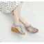 Sexy Sky Blue Street Wear Pearl T-Strap Womens Sandals 2022 5 cm Wedges Open / Peep Toe Sandals
