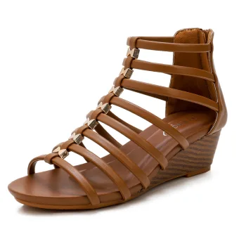 Vintage Originale Romain Été Marron Vêtement De Rue Sandales Femme 2022 5 Cm Compensées T Strap Peep Toes Bout Ouvert Sandales