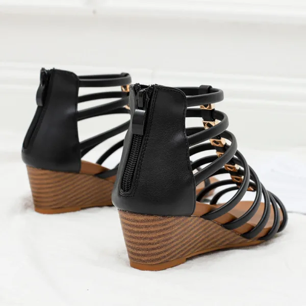 Vintage / Retro Roman Summer Brown Street Wear Womens Sandals 2022 5 cm Wedges T-Strap Open / Peep Toe Sandals