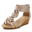 Bohemia Beige Street Wear Summer Womens Sandals 2022 T-Strap Flower 5 cm Wedges Open / Peep Toe Sandals