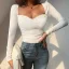 Sexy Casual Women White Tight  Sweaters 2021 Long Sleeve Square Neckline Solid Color Street Wear Fall Tops