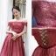 Chic / Beautiful Burgundy Handmade  Beading Evening Dresses 2022 A-Line / Princess Off-The-Shoulder Short Sleeve Sash Backless Floor-Length / Long Formal Dresses