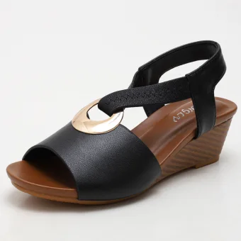 Chic Belle Noire Vêtement De Rue Sandales Femme 2022 5 Cm Compensées Peep Toes Bout Ouvert Sandales
