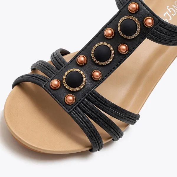 Sexy Sky Blue Street Wear Pearl T-Strap Womens Sandals 2022 5 cm Wedges Open / Peep Toe Sandals