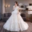 Chic / Belle Église Robe De Mariée 2017 Champagne Robe Boule Cathedral Train Encolure Dégagée Sans Manches Dos Nu En Dentelle Fleur