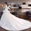 Chic / Belle Église Robe De Mariée 2017 Champagne Robe Boule Cathedral Train Encolure Dégagée Sans Manches Dos Nu En Dentelle Fleur