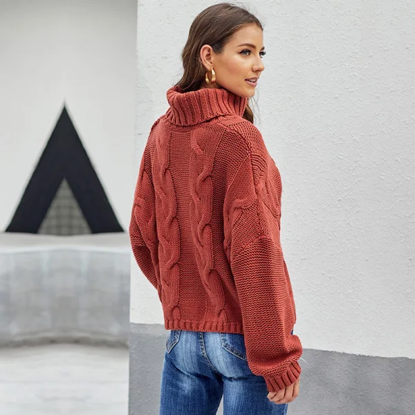Fashion Fall Winter Red Casual Sweaters 2021 Cotton High Neck Long Sleeve Loose Women Tops