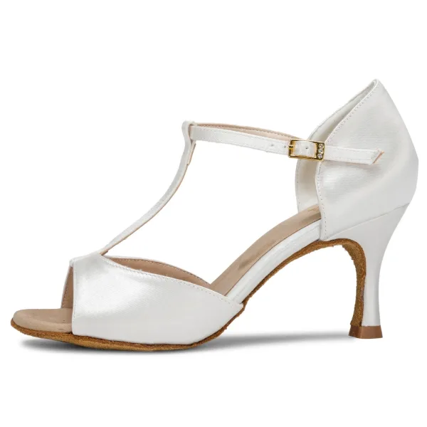Chic / Beautiful White Prom Latin Dance Shoes 2021 T-Strap 7 cm Stiletto Heels Pointed Toe Womens Sandals High Heels