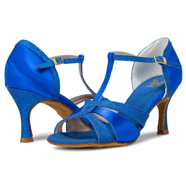 Chic / Beautiful Red Prom Rhinestone Latin Dance Shoes 2021 T-Strap 7 cm Stiletto Heels Open / Peep Toe Womens Sandals High Heels