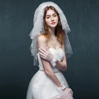 Élégant 2017 1 M Blanche Appliques Perle Tulle Dentelle Voile De Mariée
