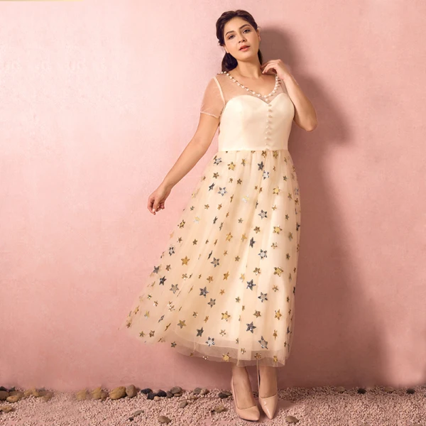 open lace back dress Zapakasa Women Champagne Floral Tulle Long Prom Dress with Detachable  Sleeves Off the Shoulder A-Line Pageant Dress main image 0