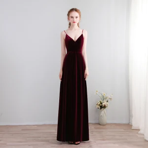 Simple Longue Bordeaux Robe De Soirée 2018 Princesse V Cou X Strap Dos Nu Soirée Robe De Ceremonie