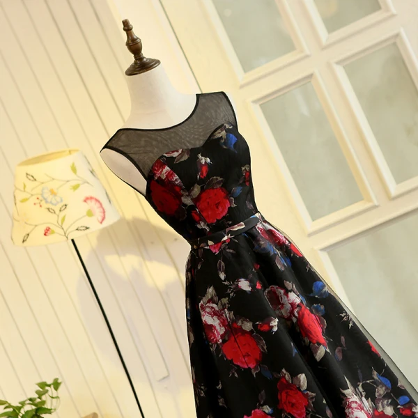 Flower Fairy Multi-Colors Floor-Length / Long Evening Dresses  2018 A-Line / Princess U-Neck Charmeuse Backless Printing Evening Party Prom Dresses