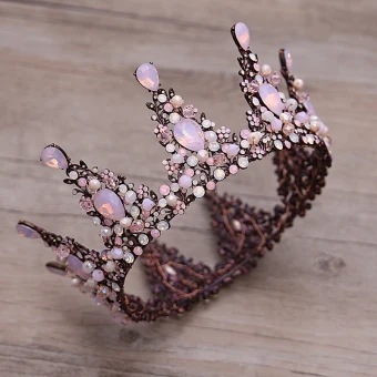 Classic Elegant Candy Pink Bridal Jewelry 2017 Metal Beading Crystal Rhinestone Headpieces Wedding Prom Accessories
