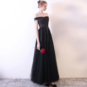 Moderne Mode Noire Robe De Soirée 2018 Princesse Dentelle Bustier Appliques Perlage Dos Nu Soirée Robe De Ceremonie