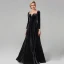 Modest / Simple Black Evening Dresses  2020 A-Line / Princess Floor-Length / Long Long Sleeve V-Neck Velour Solid Color Cocktail Party Evening Party Formal Dresses