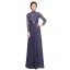 Luxury / Gorgeous Purple Mother Of The Bride Dresses 2020 A-Line / Princess Floor-Length / Long High Neck Long Sleeve Backless Embroidered Handmade  Wedding Wedding Party Dresses