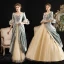 Vintage / Retro Medieval Multi-Colors Ball Gown Prom Dresses 2021 Zipper Up 1/2 Sleeves U-Neck Floor-Length / Long 3D Lace Beading Flower Printing Cosplay