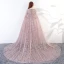 Amazing / Unique Blushing Pink Floor-Length / Long Evening Dresses  2018 A-Line / Princess With Cloak U-Neck Tulle Beading Sequins Evening Party Formal Dresses