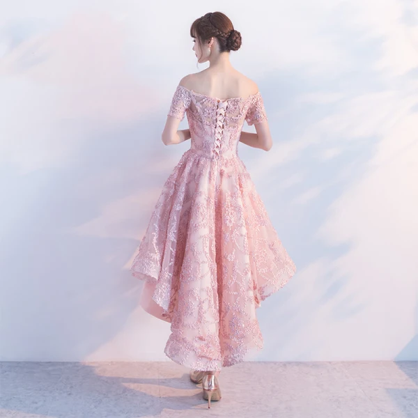 Fine 2017 Rødmende Rosa Cocktailkjoler Prinsesse Blonder Appliques Strapless Ryggløse Selskapskjoler