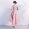 Chic / Beautiful 2017 Blushing Pink Cocktail Dresses A-Line / Princess Lace Appliques Strapless Backless Evening Dresses