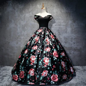 Chic Beautiful Black Prom Dresses 2017 A Line Princess Strapless Backless Printing Evening Party Evening Dresses