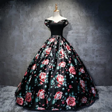 Chic Beautiful Black Prom Dresses 2017 A Line Princess Strapless Backless Printing Evening Party Evening Dresses