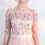 Chic / Beautiful Blushing Pink Evening Dresses  2017 A-Line / Princess Homecoming U-Neck Lace Backless Appliques Printing 1/2 Sleeves Evening Party Party Dresses