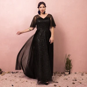 Sparkly Bling Bling Black Plus Size Prom Dresses 2018 A Line Princess V Neck Tulle Appliques Backless Beading Sequins Prom Evening Dresses