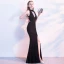 Chic / Belle Noire Robe De Soirée 2017 Trompette / Sirène Titulaire Polyester Perlage Fendue devant Fait main Soirée Robe De Fete