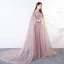 Amazing / Unique Blushing Pink Floor-Length / Long Evening Dresses  2018 A-Line / Princess With Cloak U-Neck Tulle Beading Sequins Evening Party Formal Dresses