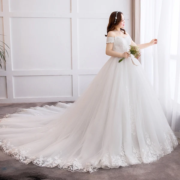 Modern / Fashion White Plus Size Ball Gown Wedding Dresses 2019 Tulle Lace Appliques Backless Embroidered Strapless Cathedral Train Wedding
