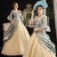 Vintage / Retro Medieval Multi-Colors Ball Gown Prom Dresses 2021 Zipper Up 1/2 Sleeves U-Neck Floor-Length / Long 3D Lace Beading Flower Printing Cosplay