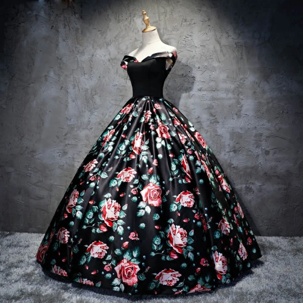 Chic / Beautiful Black Prom Dresses 2017 A-Line / Princess Strapless Backless Printing Evening Party Evening Dresses