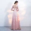 Chic / Beautiful Blushing Pink Evening Dresses  2017 A-Line / Princess Homecoming U-Neck Lace Backless Appliques Printing 1/2 Sleeves Evening Party Party Dresses