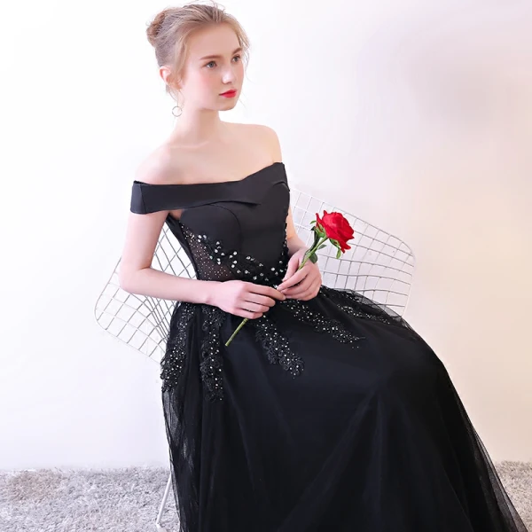 Modern / Fashion Black Evening Dresses 2018 A-Line / Princess Lace Strapless Appliques Beading Backless Evening Party Formal Dresses