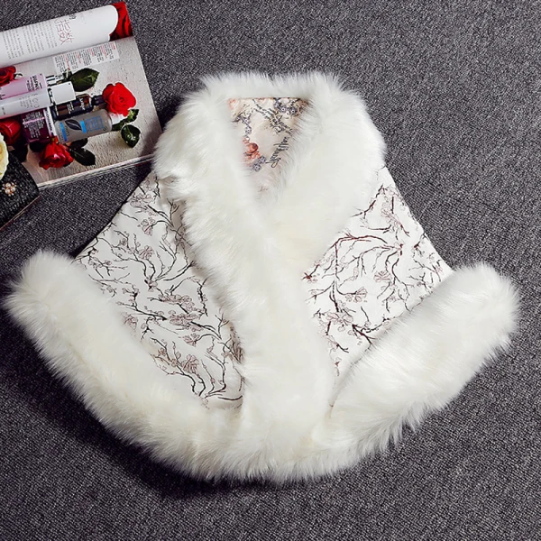 Blanche Hiver Brodé Fausse Fourrure Promo Mariage Châles 2017