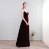 Simple Longue Bordeaux Robe De Soirée 2018 Princesse V-Cou X-Strap Dos Nu Soirée Robe De Ceremonie